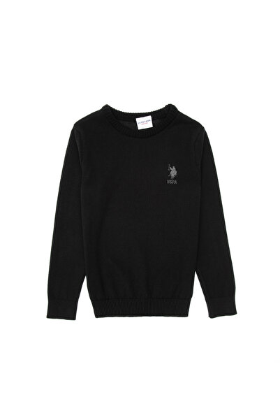 U.S. Polo Assn. سترة أساسية سوداء اللون برقبة دائرية للأولاد 50315586-VR046