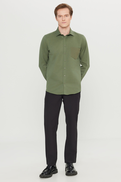 AC&Co / Altınyıldız Classics Men's Khaki Cotton Tailored Slim Fit Slim-Fit Classic Collar Dobby Pocket Shirt