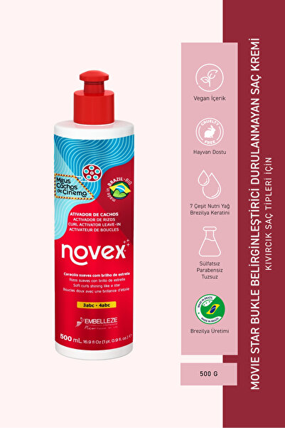 NOVEX Movie Star - Ekstra Parlaklık Veren Bukle Belirginleştirici Durulanmayan Saç Kremi 500g