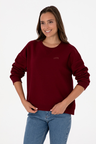 U.S. Polo Assn. Women's Burgundy Ribbed Crew Neck Basic Sweatshirt 50313586-Vr014