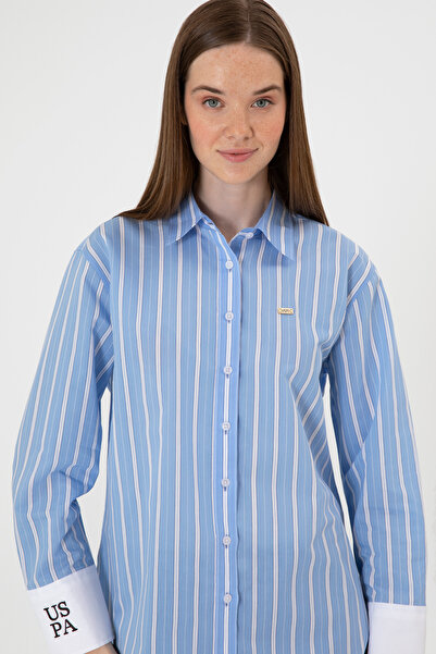 U.S. Polo Assn. Kadın Açık Mavi Çizgili Uzun Kollu Gömlek 50316416-VR003