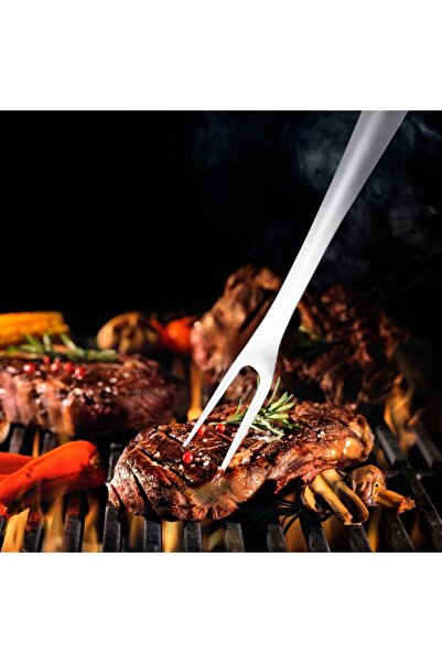 Flippy Set of 4 stainless steel barbecue utensils with hanger, high temperature resistant, silver