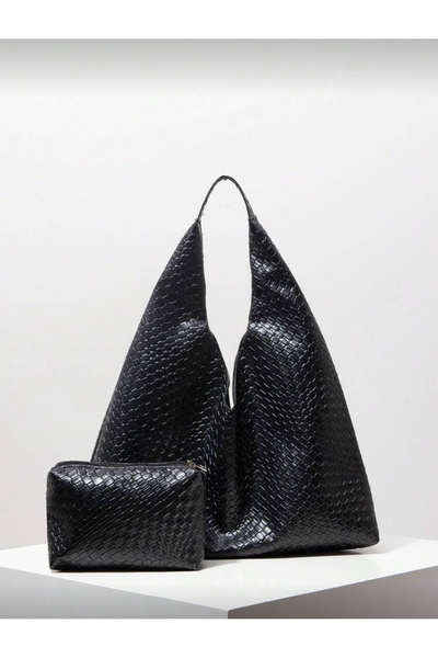 La Saade Urban Elegance Bag-Siyah Örgü Hediye Cüzdanlı Pinterest Çanta