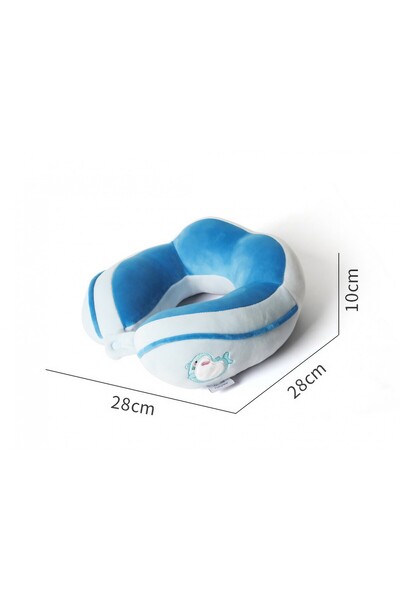 Flippy Travel Pillow, Flippy, For Neck and Head, Cotton Filling, 28x28x10 cm, Dolphin Embroidery, Blue