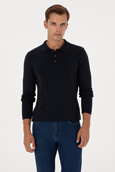 U.S. Polo Assn. Ανδρικό πουλόβερ με λαιμόκοψη πόλο με λεπτή εφαρμογή Navy Blu...