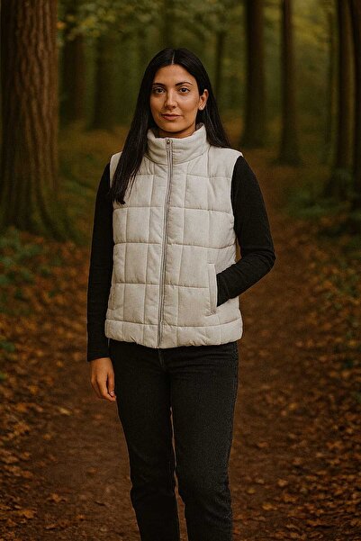 MODA Women's Stand-Up Collar Puffer Crop,Stand-Up Collar Puffer Vest,Stand-Up Collar Short Puffer Vest with Zipper