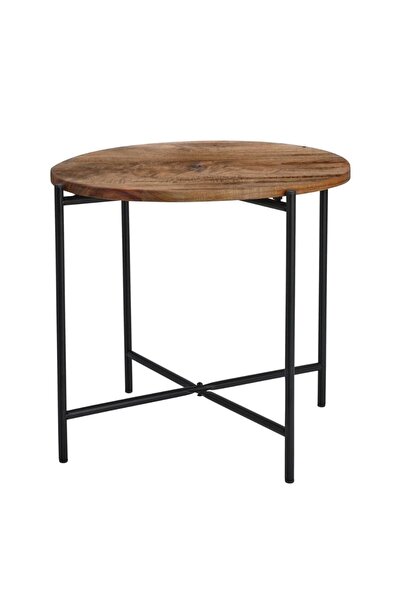 Gift Design Masă de cafea din lemn de salcâm și metal, diametru 45 cm, înălți...