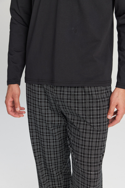 AC&Co / Altınyıldız Classics Ανδρικό σετ πιτζάμες από 100% βαμβάκι, κανονική εφαρμογή, με μοτίβο με γιακά και τσέπες, σετ γαμπρού