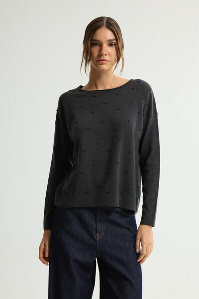 Love My Body İnci Detaylı Triko Kazak