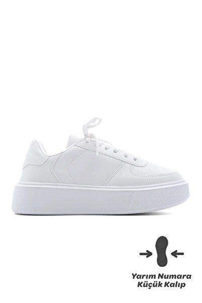 Store Kadın Sneaker Yüksek Taban Bağcıklı Spor Ayakkabı Azin beyaz