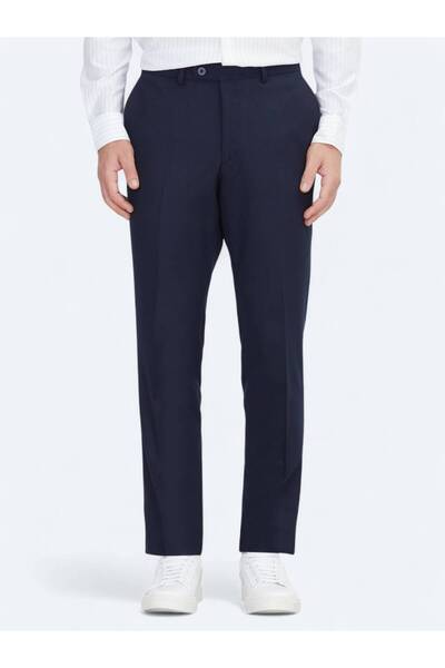 Kip Lacivert Düz Dokuma Fitted Fit Klasik Pantolon