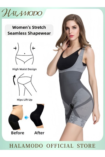 HALAMODO Women’s Bamboo Charcoal Body Shaper High-Waisted Slimming Bodysuit Tummy Control Body Shaper