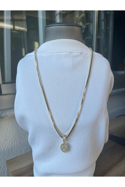 TUĞÇE TURAP 14K Çelik Zincir Yuvarlak Taşlı Madalyon Kolye – Şık Kadın Takı (...