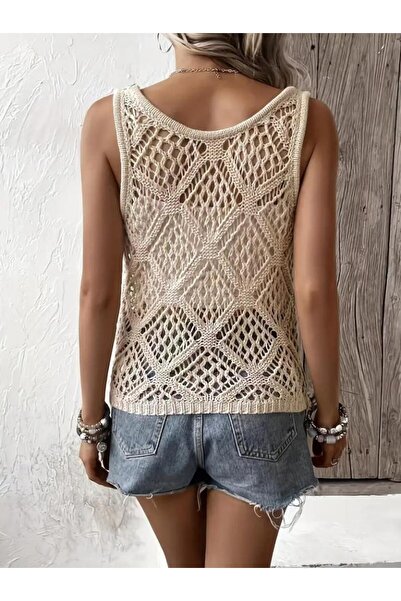 MODA Γυναικεία μπλούζα πλεκτή με στρογγυλή λαιμόκοψη με γεωμετρικό σχέδιο