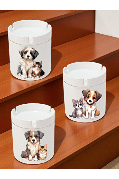lili hediyelik Cute Cat Dog Themed 3-Piece Ashtray Models - Odorless Ashtrays, Ceramic Ash Tray