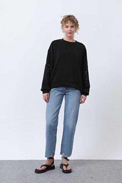 Puane Women's 32165 Sleeves Mesh Embroidered Sweatshirt