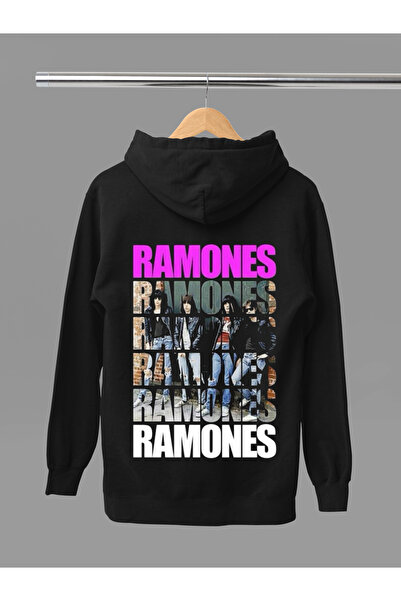 MAGORS Hanorac rock cu glugă, cu mânecă lungă, din bumbac, cu imprimeu RAMONE...