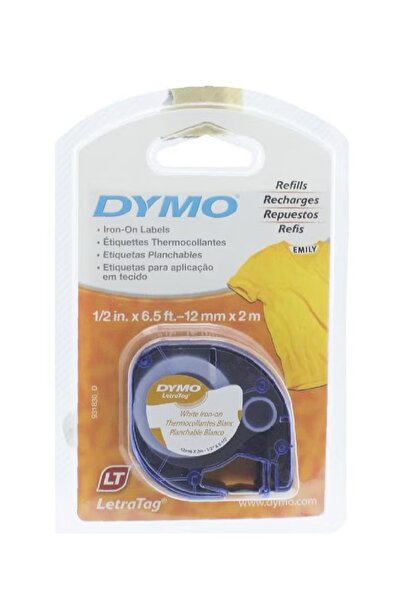 Dymo شريط طابعة ملصقات LetraTag - قابل للكي 12 مم × 2 متر أبيض