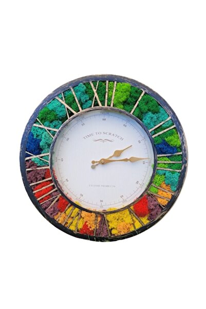 OEM Ceas de perete cu licheni naturali, 40cm, multicolor, model vintage, rama detasabila