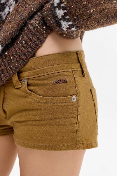 september island Yıpratılmış Hardal Rengi Süper Mini Jeans Şort