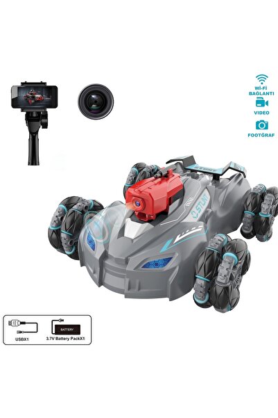 Vardem Uzaktan Kumandalı Kameralı Stunt Araba - Full Fonksiyon Şarjlı 2,4G Wifi - Siyah