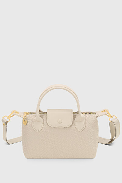 Housebags Krem Örgü Çanta Çok Yönlü PU Deri Omuz Askılı Çanta 273