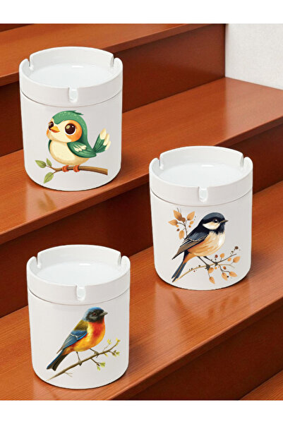 lili hediyelik Cute Bird-Themed 3-Piece Ashtray Models - Odorless Ashtrays, Ceramic Ash Tray