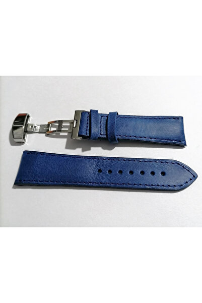 FADO Butterfly Buckle Suitable for Every Watch 22 mm Genuine Leather (280) Silver Buckle Blue