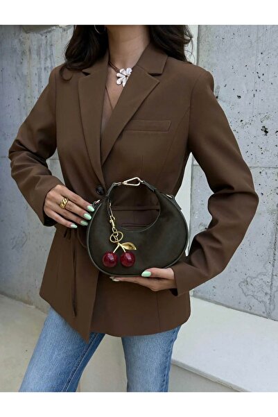 grand coco Women's Khaki Suede Hand and Shoulder Bag with Charm Gift