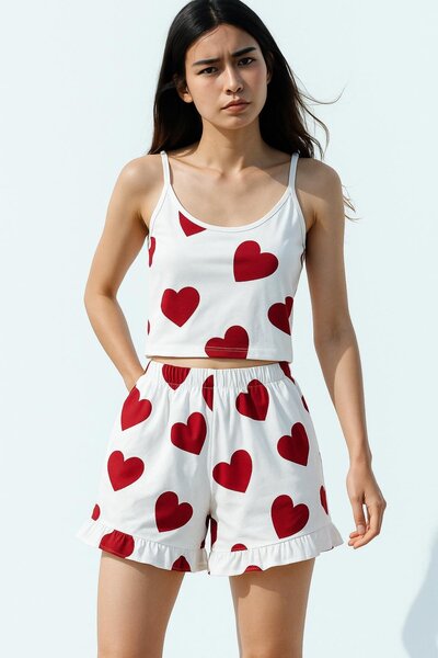HAKKE Heart pattern tank top shorts pajama set