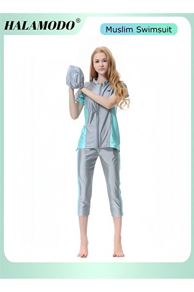 HALAMODO Women Modest Muslim Swimsuit, Short Sleeves Swimsuits, Muslim Beachw...