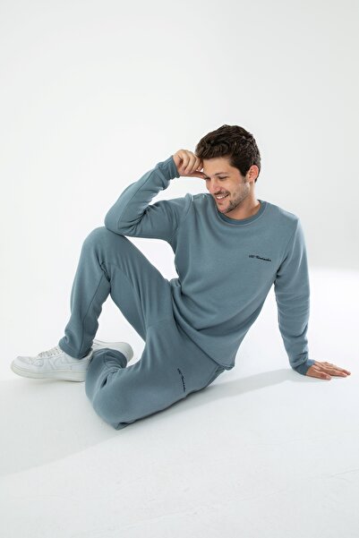 YXC Trend Maker Erkek Pamuklu Içi Polarlı Nakışlı Mint Erkek Eşofman Takımı