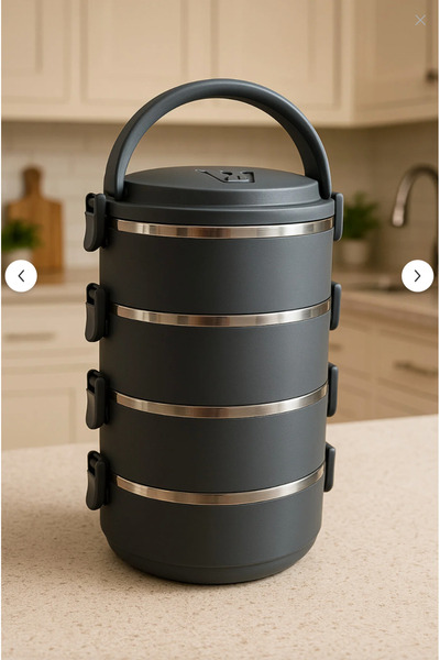 Davet 4 Katlı Sefer Tası Sızdırmaz Yemek Termosu Füme Tek Kişilik Hacimi Vardır 2.4 Litre