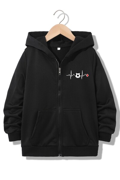 Jakinta Outdoors Unisex Baskılı Fermuarlı Çocuk Ceket – Kapüşonlu – 2 İplik Ş...