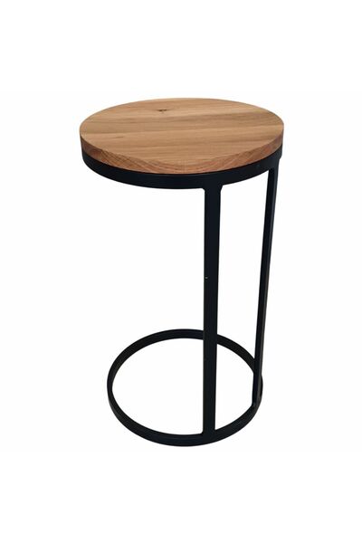 MONTANA CAMPENI Round side table - solid wood top and black metal structure