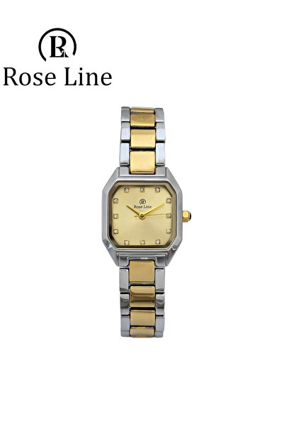 Roseline Women's watch with a square design in silver and gold with a white dial