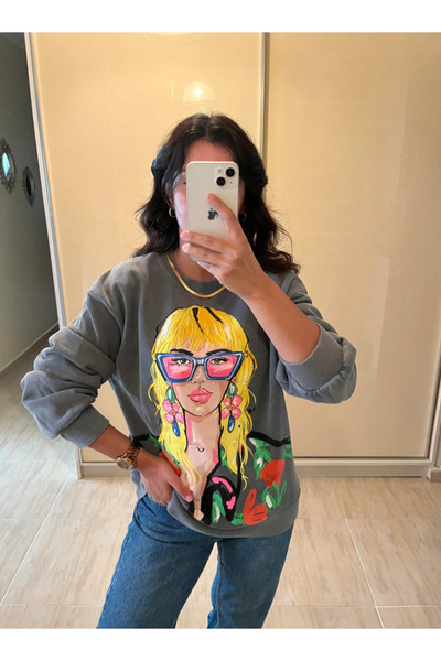 MAMAYAGA Women's Crew Neck Digital Print Comfort Colorful Patterned Sweatshirt