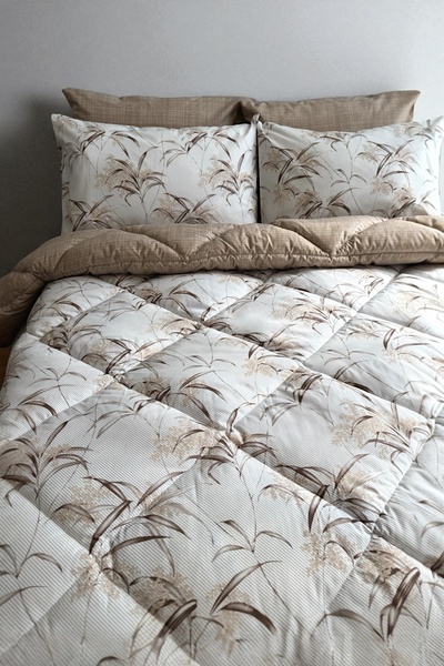 Alla Turca Double Size 4 Pillowcases with Elastic Sheets Double-Sided Sleeping Set-Natura Milk Coffee