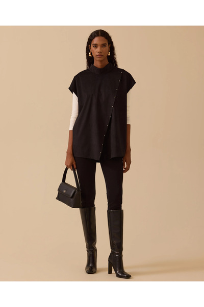 SCL Dik Yaka Asimetrik Süet Süveter