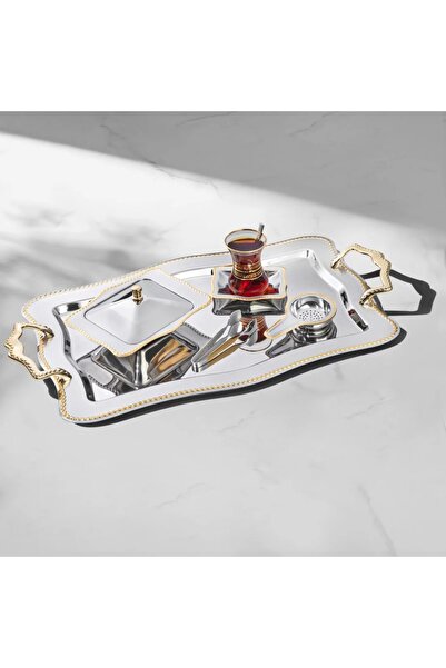 Nehir طقم صواني من الفولاذ المقاوم للصدأ مكون من قطعتين بمقبض ذهبي