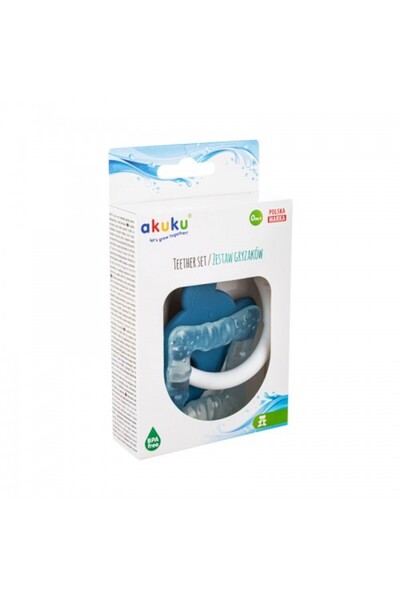 Akuku Silicone teething toy set Mouse/Square blue