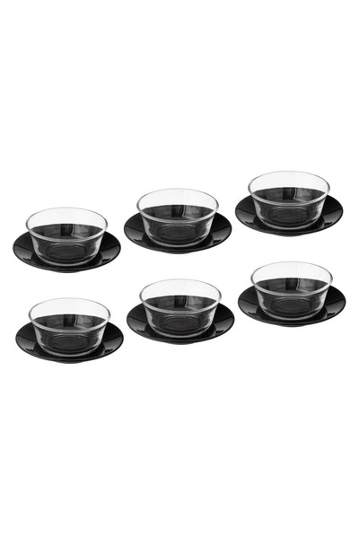 ORIAN 12-piece clear glass yogurt set with black porcelain plate
