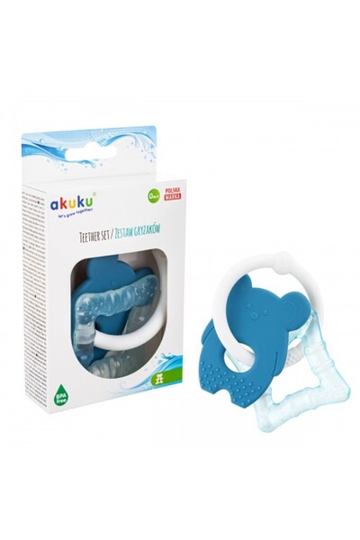 Akuku Silicone teething toy set Mouse/Square blue