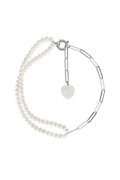 ohmygod jewelry 925 Argint Colier din argint și perle cu charm inimă – Amore