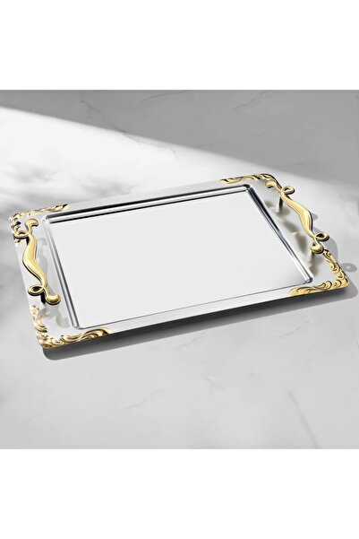 Nehir Stainless Steel Tray Set of 2 pieces with Gold Handle