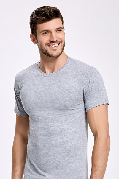İLKE İÇ GİYİM 6-Piece 100% Cotton Men's O-Neck Gray