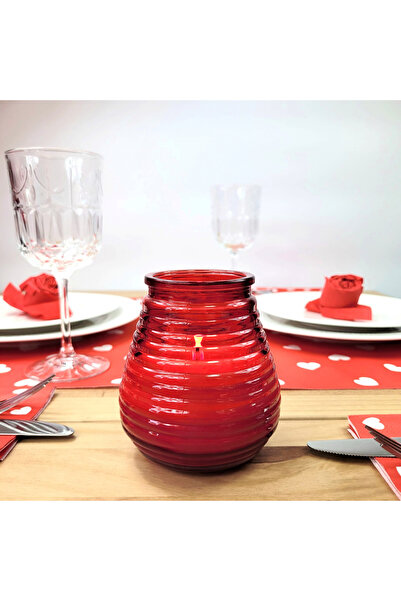 Mank Lumânare în borcan de sticlă roșie - Flairlight / 9,5 x 10 cm / 1 buc.