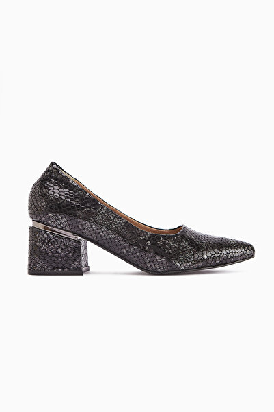 Limoya Emelia Genuine Leather Black Snake Pattern Women's Heeled Shoes