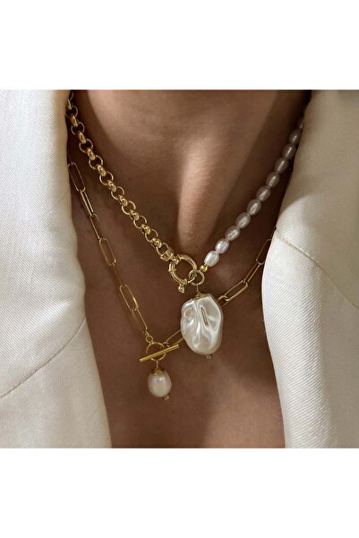 ohmygod jewelry 925 silver Necklace made of silver plated with yellow gold and cultured pearl - Zelda necklace