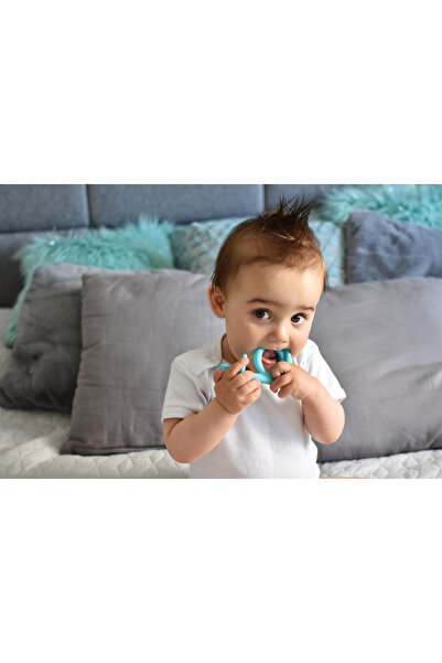 Akuku Blue Snail teething toy, soft silicone construction, with prominent areas for massage and